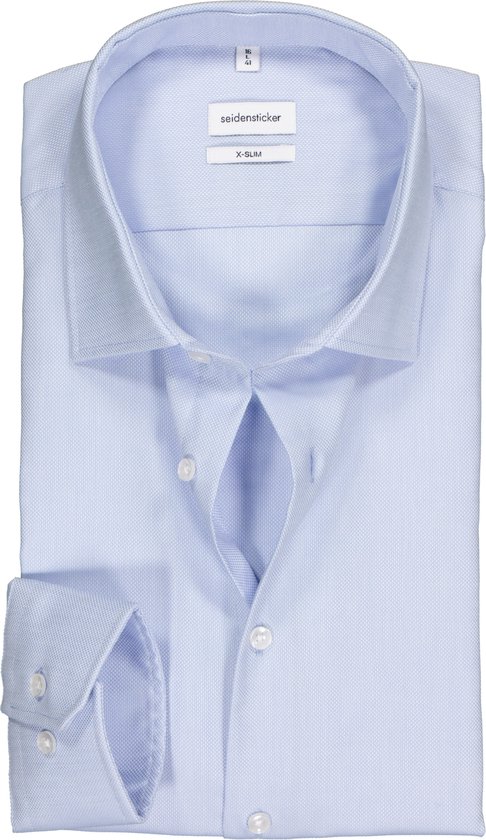 Seidensticker x-slim fit overhemd - lichtblauw structuur - Strijkvrij - Boordmaat: 40