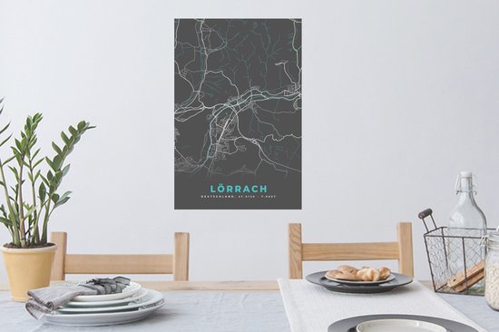 Stickers muraux - Allemagne - Blauw - Lörrach - Plan de la ville - Carte - Plan d'étage - 40x60 cm - Feuille adhésive