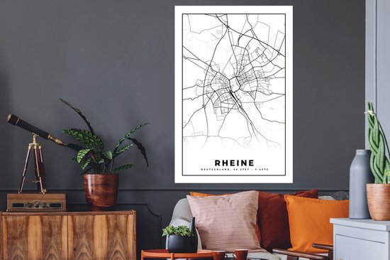 Muurstickers - Sticker Folie - Plattegrond - Rheine - Kaart - Stadskaart - 80x120 cm - Plakfolie - Muurstickers Kinderkamer - Zelfklevend Behang - Zelfklevend behangpapier - Stickerfolie