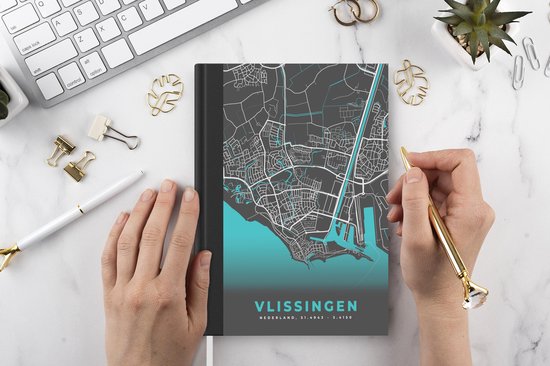 Carnet - Carnet - Plan de la ville - Vlissingen - Grijs - Blauw - Carnet - Format A5 - Bloc-notes - Carte