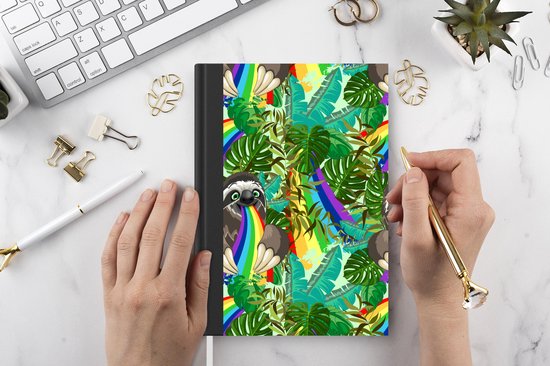 Carnet - Cahier d'écriture - Paresseux - Arc-en-ciel - Feuilles - Motifs - Carnet - Format A5 - Bloc-notes