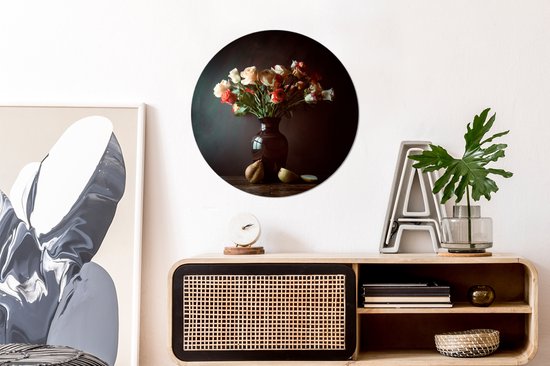 Nature morte avec des roses dans un vase et des poires Assiette en plastique cercle mural - ⌀ 60 cm - peinture ronde - impression photo sur cercle mural en plastique (forex) / cercle vivant / (décoration murale)