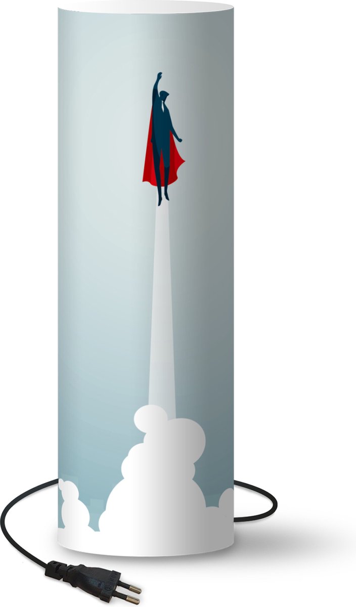 Lamp Superman illustratie - illustratie van superheld in wolken - 50 cm hoog - Ø16 cm - Inclusief LED lamp