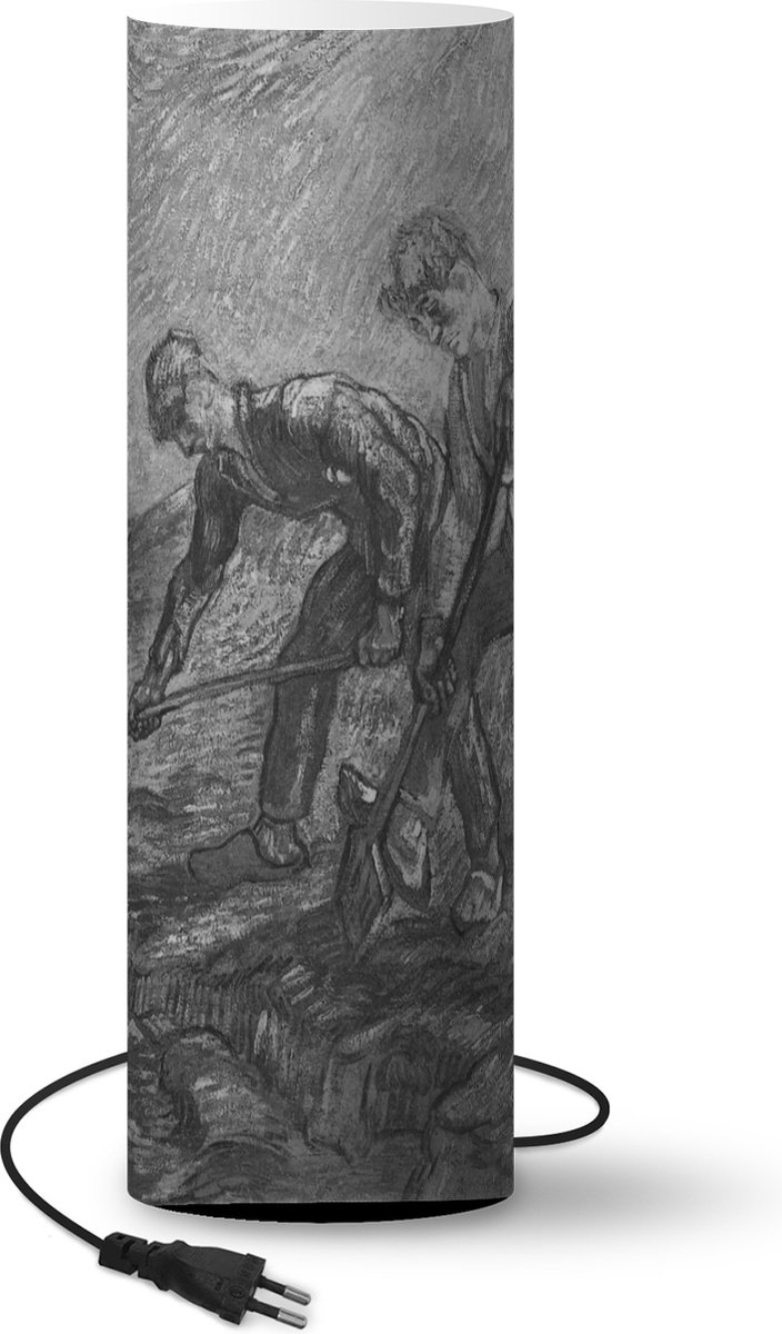 Lamp - Nachtlampje - Tafellamp slaapkamer - De gravers - Vincent van Gogh - Zwart - Wit - 50 cm hoog - Ø15.9 cm - Inclusief LED lamp