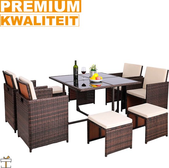 Ensemble de jardin de Luxe Happyment® - 4 à 8 personnes - Ensemble salon de jardin - Coussins lavables - Table de jardin avec chaises - Ensembles de jardin de jardin - Salon de jardin