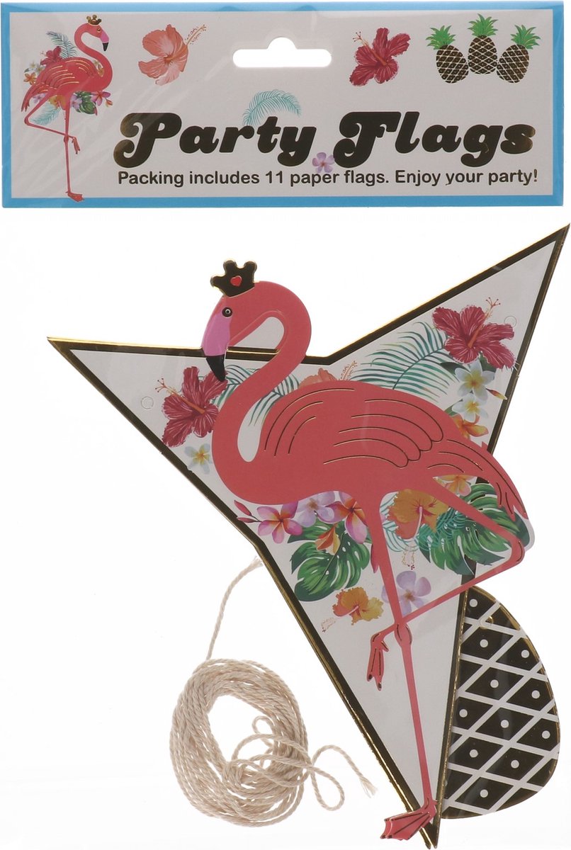 Tropische Feestslinger – Flamingo & Ananas – 11 Papieren Vlaggetjes – Party Flags – Feestdecoratie