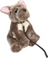 Keel Toys pluche Franse Bulldog aan riem grijs/wit honden knuffel 30 cm - Honden knuffeldieren