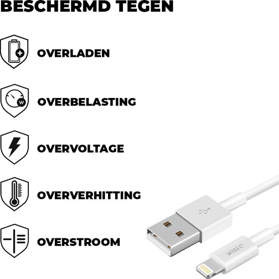 2 Meter Oplader Kabel voor Apple iPhone 14 / iPhone 13 / iPhone 12 - USB naar Lightning Oplaadkabel - WISEQ