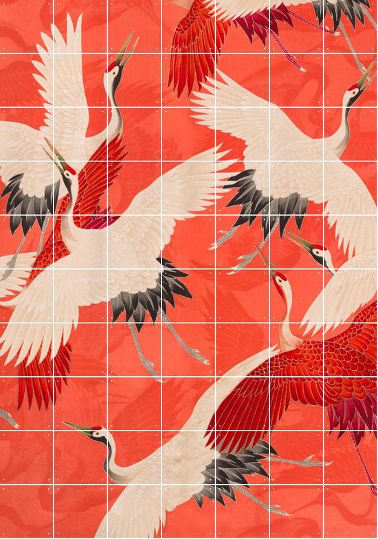 IXXI Kimono with Cranes Red - Wanddecoratie - Dieren en insecten - 140 x 200 cm