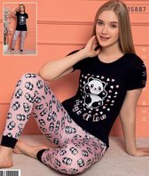 Pyjama- Huispak 2-delig- Pyjama dames volwassenen- Vrijetijdskleding- Fashion Home&Sleep Wear 15887- Zwart/Roze- Maat S
