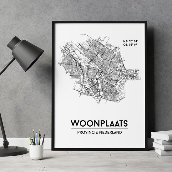 Veldhoven city poster, A3 (30x40 cm) met lijst, plattegrond poster, woonplaatsposter, woonposter