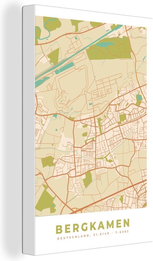 Canvas Schilderij Bergkamen - Kaart - Stadskaart - Vintage - Plattegrond - 20x30 cm - Wanddecoratie