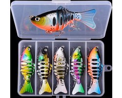 Kunstaas set - 5 Swimbaits - 16 gram - 10 cm - Roofvissen - Snoek - Snoekbaars - in handige afsluitbare opbergbox