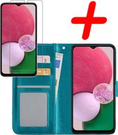 Hoes Geschikt voor Samsung A13 5G Hoesje Bookcase Hoes Flip Case Book Cover Met Screenprotector - Hoesje Geschikt voor Samsung Galaxy A13 5G Hoes Book Case Hoesje - Turquoise