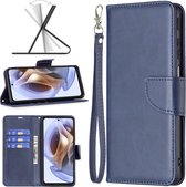 Motorola Edge 30 Pro Hoesje - MobyDefend Wallet Book Case Met Koord - Blauw - GSM Hoesje - Telefoonhoesje Geschikt Voor Motorola Edge 30 Pro