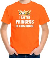 Koningsdag t-shirt Im the princess in this house oranje meisjes / kinderen - Woningsdag - thuisblijvers / Kingsday thuis vieren 164/176