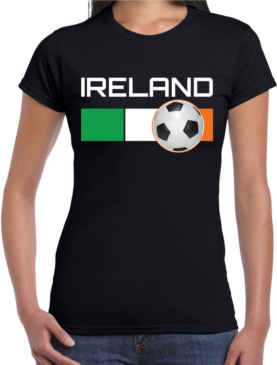 Ireland / Ierland voetbal / landen t-shirt met voetbal en Ierse vlag - zwart - dames - Ierland landen shirt / kleding - EK / WK / Voetbal shirts XL
