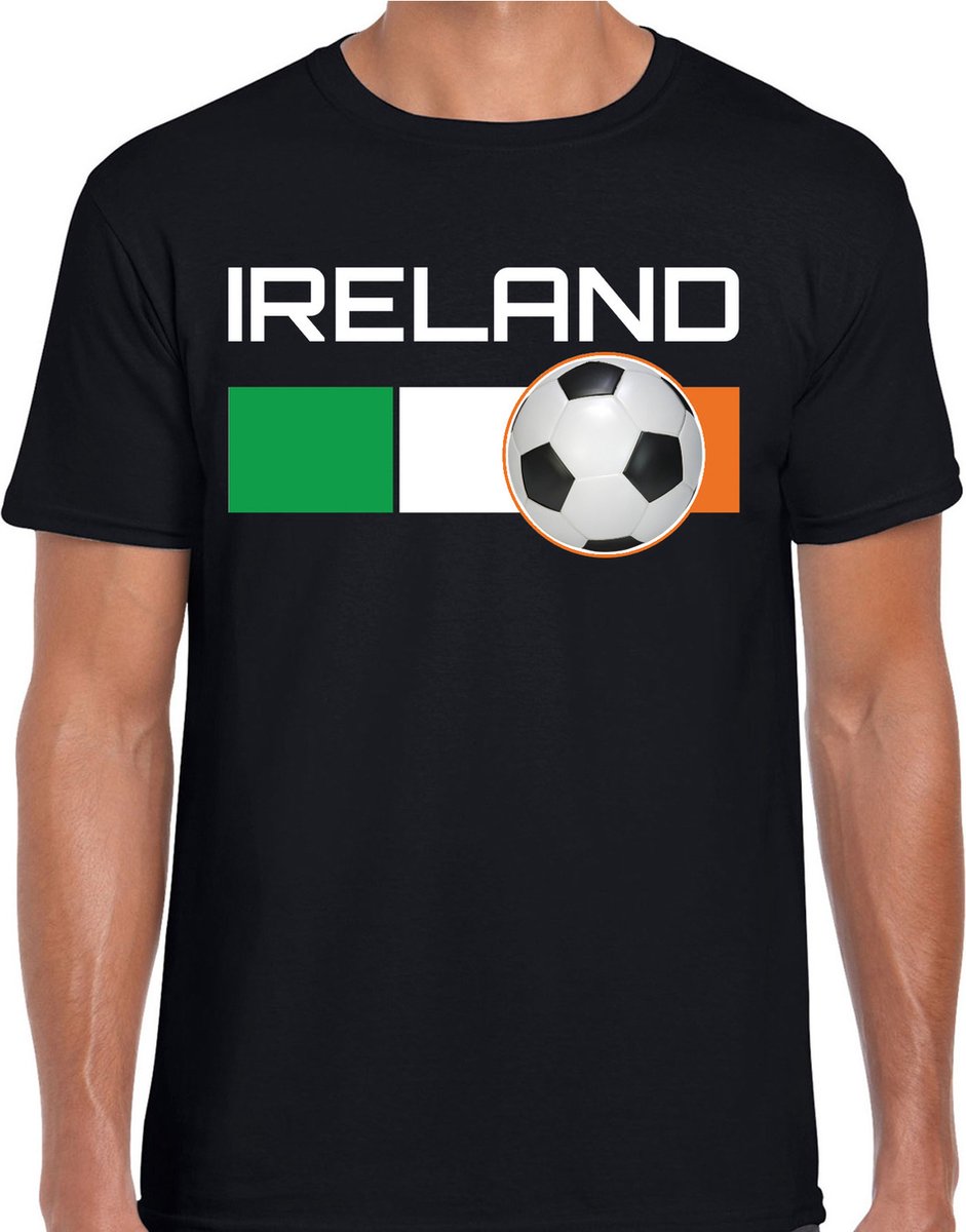 Ireland / Ierland voetbal / landen t-shirt met voetbal en Ierse vlag - zwart - heren - Ierland landen shirt / kleding - EK / WK / Voetbal shirts XL