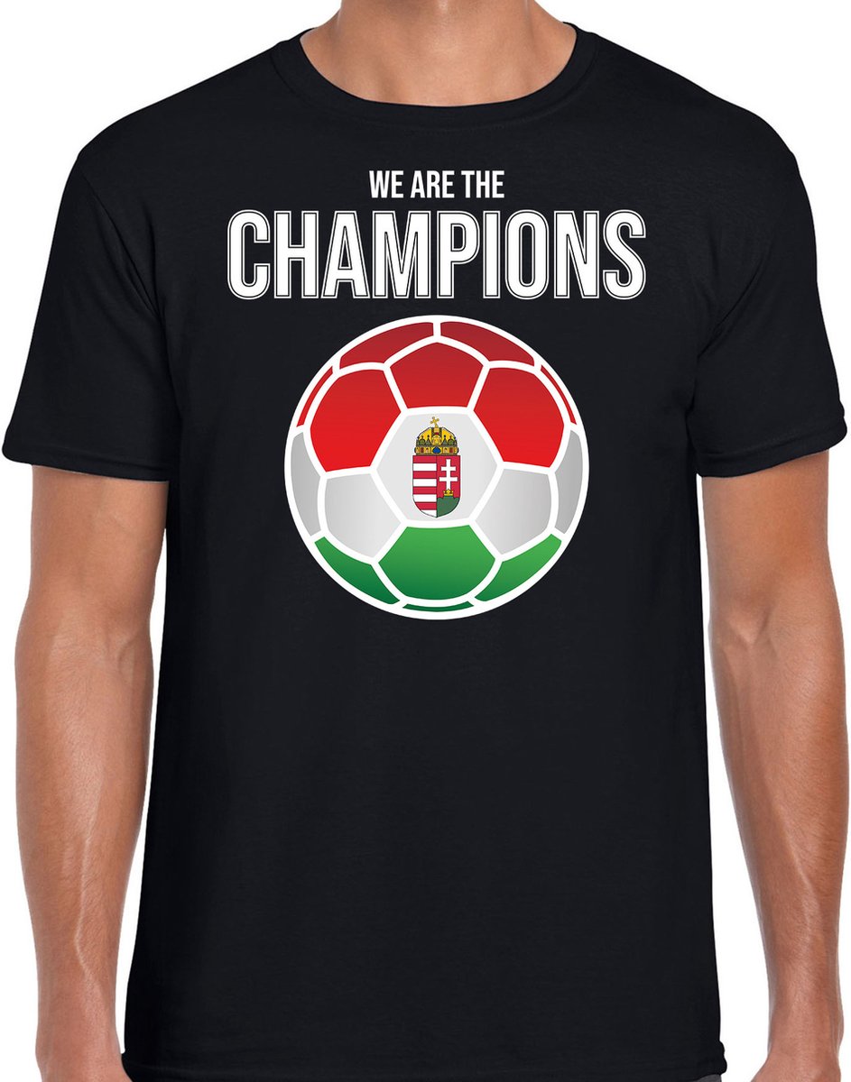 Hongarije EK/ WK supporter t-shirt - we are the champions met Hongaarse voetbal - zwart - heren - kleding / shirt L