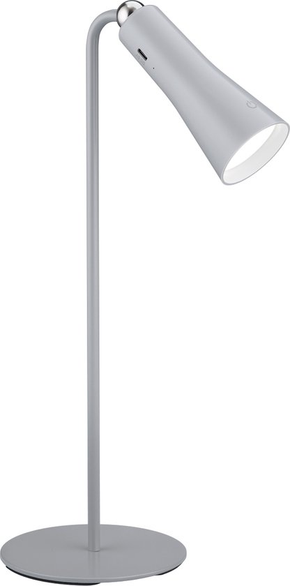 LED Bureaulamp - Torna Moxi - 2W - Warm Wit 3000K - Oplaadbaar - Rond - Mat Grijs - Aluminium