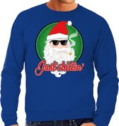 Foute Kersttrui / sweater - Just chillin - blauw voor heren - kerstkleding / kerst outfit S