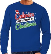 Foute Kersttrui / sweater - Calories dont count at Christmas - blauw voor heren - kerstkleding / kerst outfit L