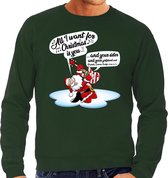 Foute Kersttrui / sweater - Zingende kerstman met gitaar / All I Want For Christmas - groen voor heren - kerstkleding / kerst outfit S