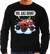 Grote maten foute Kersttrui / sweater - Santa op monstertruck / truck - vol gas ouwe - zwart voor heren - kerstkleding / kerst outfit XXXL