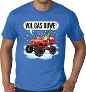 Grote maten foute Kerst shirt / t-shirt - Santa op monstertruck / truck - vol gas ouwe blauw voor heren - kerstkleding / kerst outfit XXXL