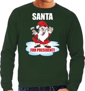 Santa for president Kerstsweater / Kerst trui groen voor heren - Kerstkleding / Christmas outfit S
