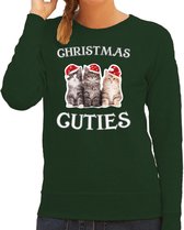 Kitten Kerstsweater / kersttrui Christmas cuties groen voor dames - Kerstkleding / Christmas outfit M