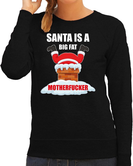 Foto: Foute kerstsweater kersttrui santa is a big fat motherfucker zwart voor dames kerstkleding christmas outfit m