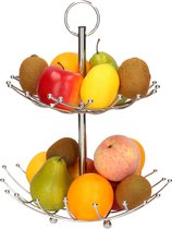 Dubbele etagere fruitschaal/fruitmand rond zilver metaal 36 x 40 cm - Fruitschalen/fruitmanden - Draadmand van metaal