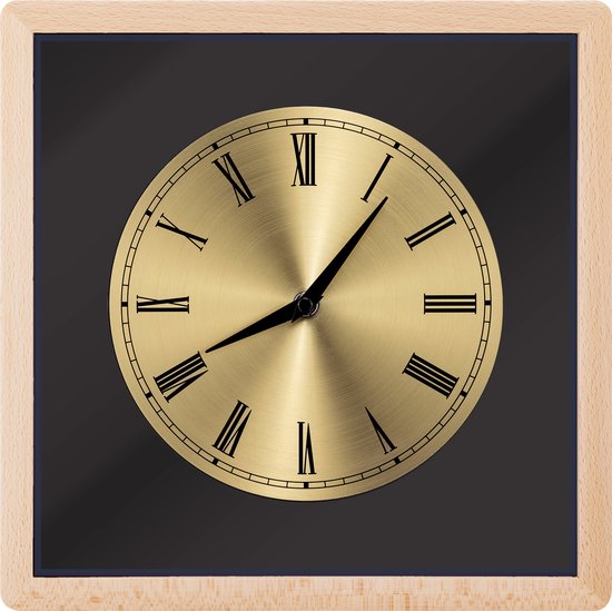 Horloge murale analogique classique en bois Navaris - Horloge murale au design moderne - Cadran doré avec chiffres romains - 30x30x3,5 cm marron clair