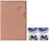 Prikbord van kurk 60 x 40 cm met 80 gekleurde punaises - Kantoor benodigdheden - Memoborden