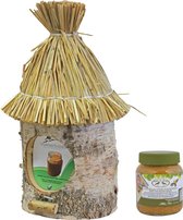 Nichoir / mangeoire / maison de beurre de cacahuète bois de bouleau avec toit de paille 36 cm y compris beurre de cacahuète oiseau - Mangeoire à oiseaux