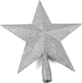 Kunststof kerstboom ster piek glitters zilver lengte 27 cm - Kerstpieken - Voor bomen groter dan 180 cm