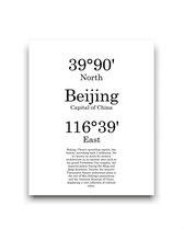 Schilderij  Steden Beijing met graden positie en tekst - Minimalistisch / Motivatie / Teksten / 40x30cm