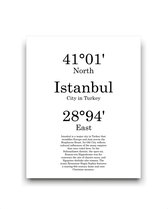 Schilderij  Steden Istanbul met graden positie en tekst - Minimalistisch / Motivatie / Teksten / 50x40cm