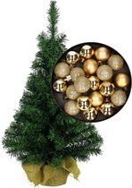 Mini kerstboom/kunst kerstboom H45 cm inclusief kerstballen goud - Kerstversiering