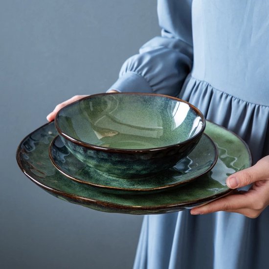 Kütahya Porselen Vancasso Anya Servies Set 24-delig Voor 6 Personen - Mintgroen Aardewerk, Modern Servies Met Borden & Kommen Serviesset Modern