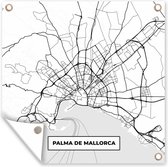 Tuinposters Kaart - Mallorca - Stadskaart - Zwart Wit - Plattegrond - 50x50 cm - Tuindoek