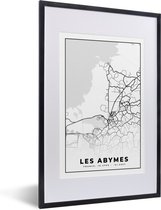 Fotolijst incl. Poster Zwart Wit- Frankrijk - Les Abymes - Kaart - Plattegrond - Stadskaart - Zwart wit - 40x60 cm - Posterlijst