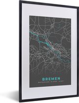 Fotolijst incl. Poster - Duitsland – Blauw – Bremen – Stadskaart – Kaart – Plattegrond - 40x60 cm - Posterlijst