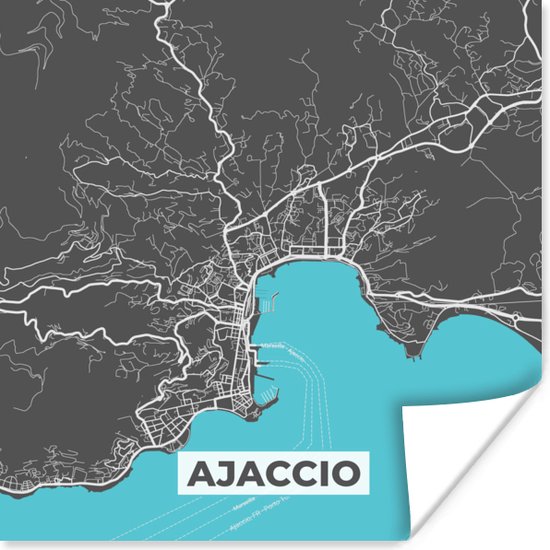 Affiche Ajaccio - France - Plan de ville - Plan - Carte - Corse - 50x50 cm