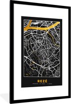Fotolijst incl. Poster - Rezé– Plattegrond – Frankrijk – Kaart – Stadskaart - 60x90 cm - Posterlijst