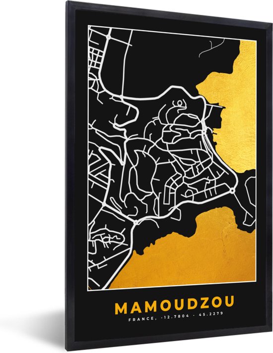 Affiche avec cadre Plan d'étage – Mamousodzou – Plan de ville – Carte – France - 60x90 cm
