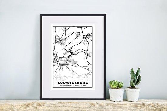 Cadre photo avec affiche - Plan de la ville - Carte - Ludwigsburg - Carte - 30x40 cm - Cadre pour affiche