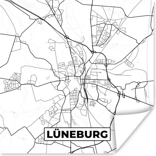 Poster Lüneburg - Plattegrond - Kaart - Stadskaart - 100x100 cm XXL | bol