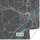 Poster Stadskaart – Plattegrond – Duitsland – Blauw – Ulm – Kaart - 75x75 cm